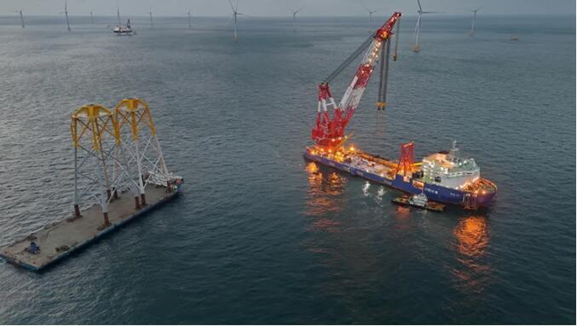 华能山东l场址海上风电项目导管架基础施工圆满完成